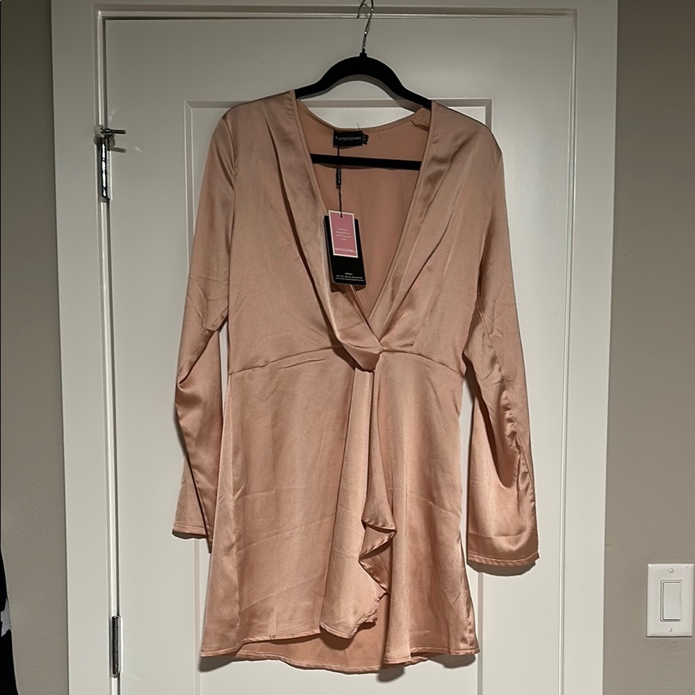 PrettyLittleThing Long Sleeve Mini Dress in Nude